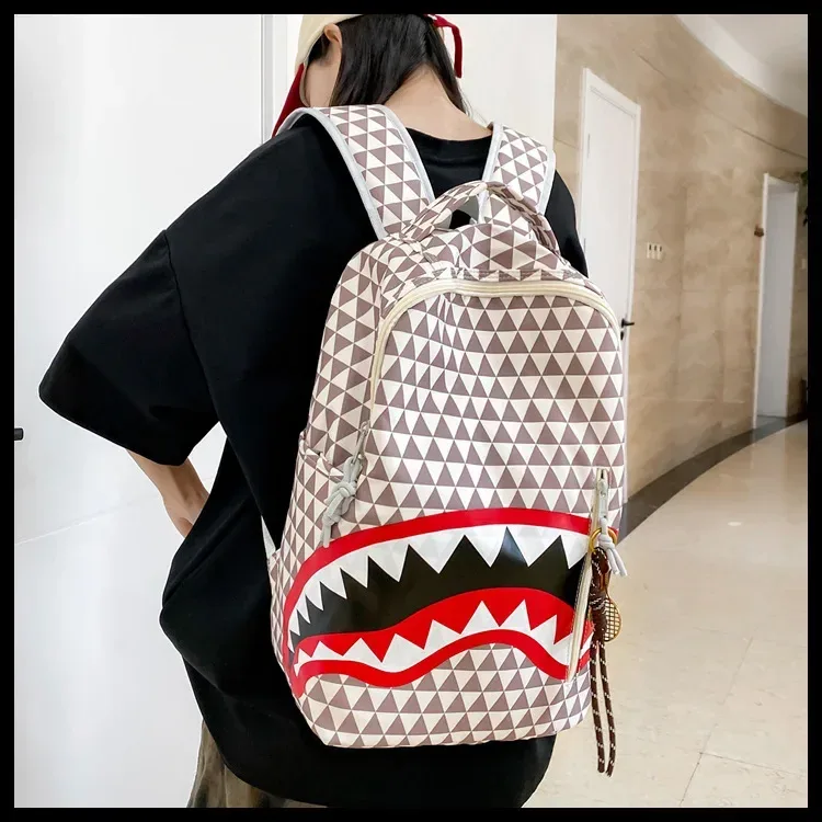 sac requin à carreaux pour hommes, sac à dos de voyage de rue de grande capacité, matériau en nylon, doublure en polypropylène, épaule polyvalente st