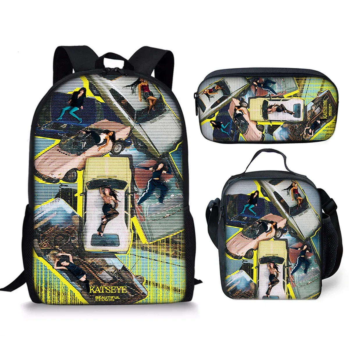 sac à dos scolaire classique populaire kpop katseye imprimé 3d, ensemble de 3 pièces, sac à dos pour ordinateur portable, sac à déjeuner, trousse à crayons