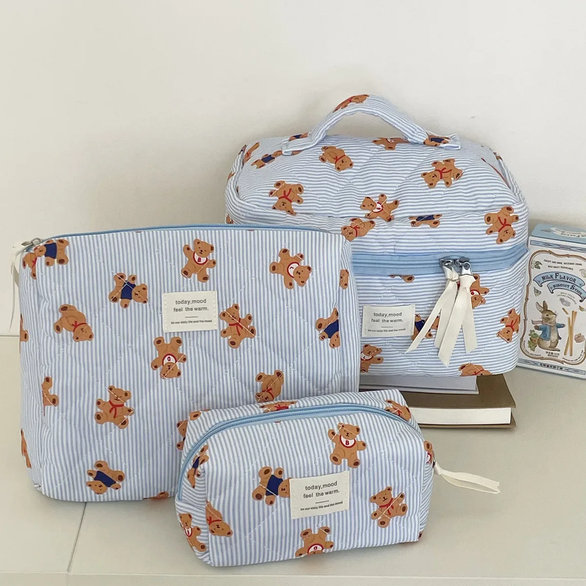 Trousse de maquillage ours rayé pour femme, grande capacité, trousse de toilette, trousse de toilette, trousse de toilette, trousse de toilette, trousse de toilette