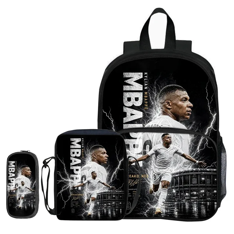 sac à dos pour enfants, sacs à bandoulière, trousse à crayons m-mbappe, ensemble de 3 pièces avec poche avant, sac à dos de star du football