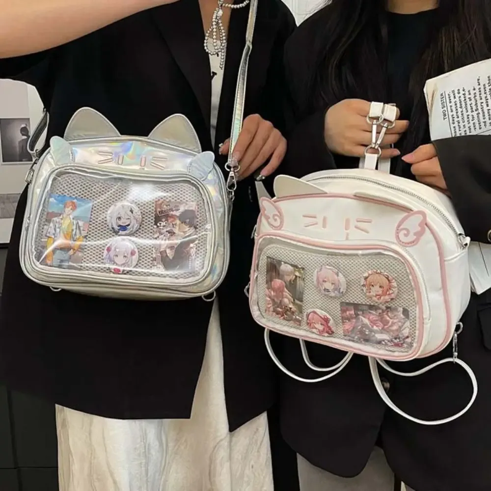 sac à fermeture éclair mignon, sac itabag chat kawaii en pu et coton, pochette transparente, portefeuille, sac pour petits objets, sacs à dos de mode, voyage