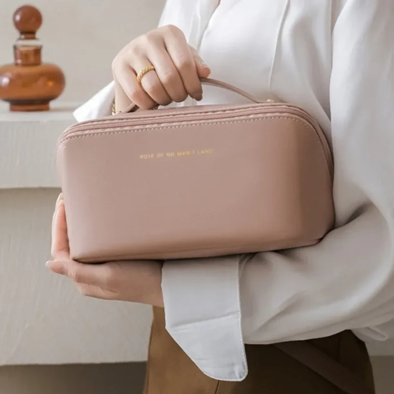 trousse de toilette grande capacité pour femme, sac de rangement portable pour maquillage avec séparateurs, poignée et fonction organisateur, sac à fermeture éclair
