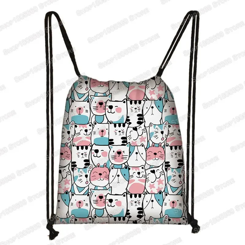 kawaii dessin animé chien chat sac à dos femmes sacs à cordon toile sac à bandoulière pour voyage filles sac à dos sacs de rangement porte-chaussures