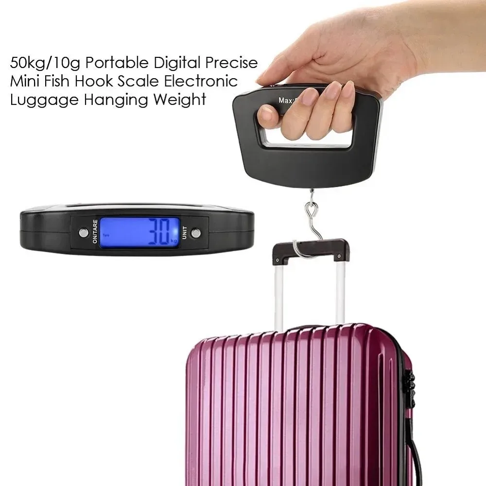 balance voyage numérique métallique noire lcd bleu suspension cordelette poignée ergonomique compact précision pesée utilitaire travail sport camping