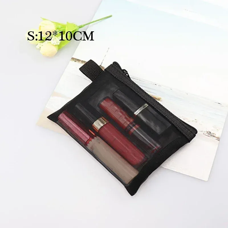 sac à cosmétiques en maille pour femmes, rangement de voyage, sac de maquillage, organisateur, pochette de maquillage portable, petite et grande trousse de toilette et de beauté
