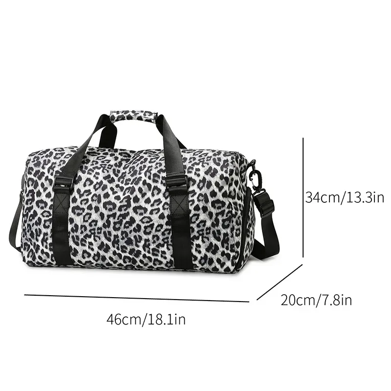 sac de voyage à imprimé léopard pour femmes, sacs de sport et de yoga avec compartiment indépendant pour chaussures, sac de rangement pour week-end pour étudiants