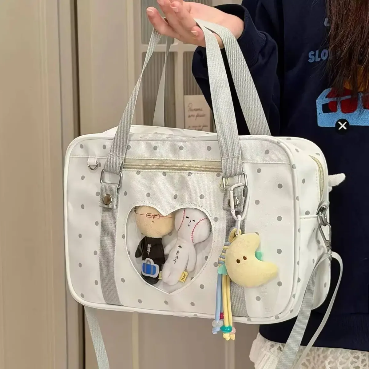 sac à bandoulière y2k anime convention à pois, sac bandoulière 2d, sac transparent mignon pour fille, sac messager otaku diy pour exposition de bandes dessinées