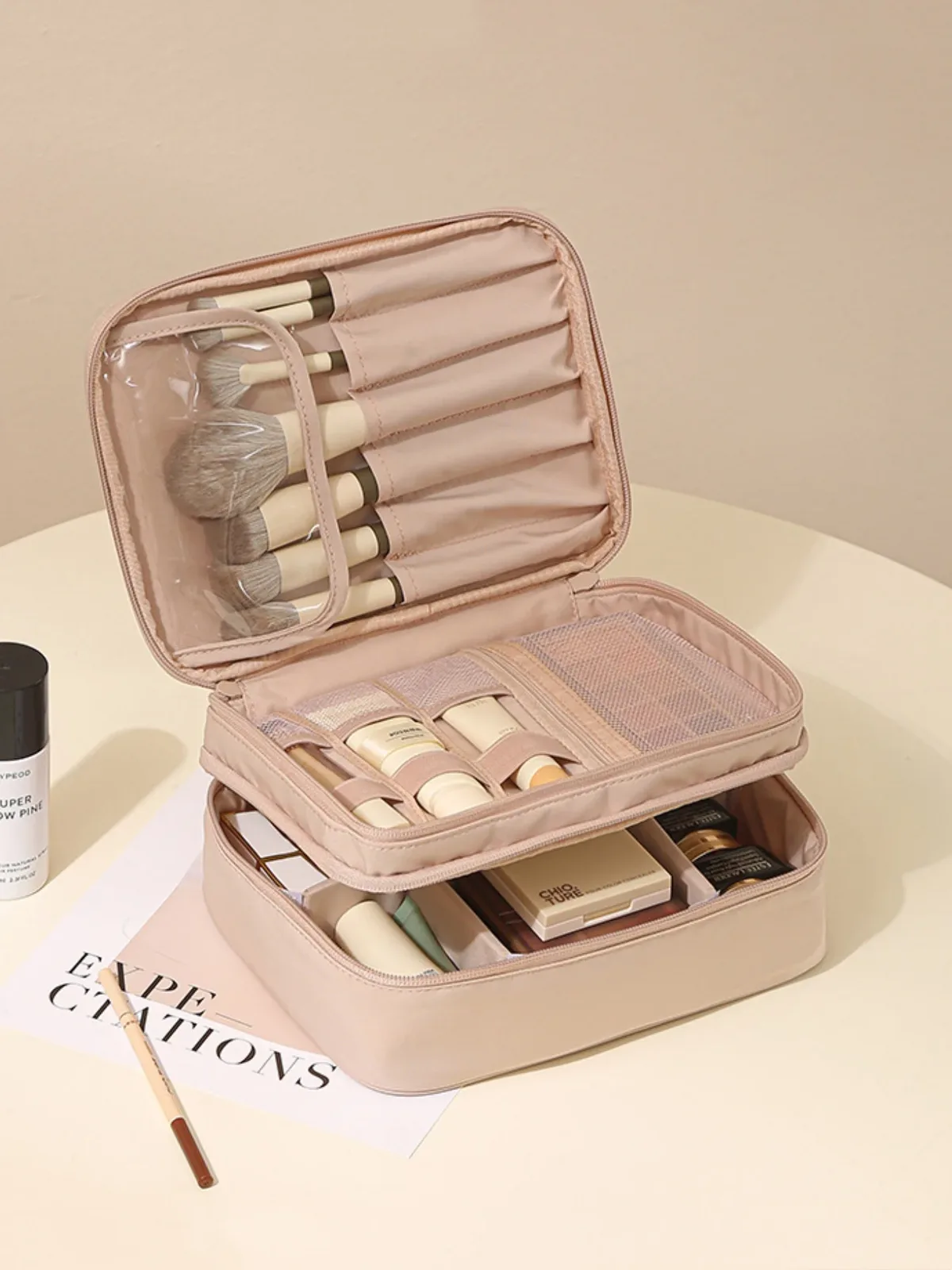 tissu oxford épais, modèle à une ou deux couches, unisexe, sac de toilette et de maquillage à la mode, idéal pour les voyages, les vacances, les déplacements professionnels et les sorties quotidiennes. sac de toilette et de maquillage pratique et multifonctionnel, conçu pour ranger et organiser les batteries externes, les câbles de données, les lotions, les produits de soins de la peau, les pinceaux de maquillage, les brosses à dents, le dentifrice, etc. , trousse de maquillage de voyage étanche, indispensable pour ranger les pinceaux de maquillage et les outils de broderie