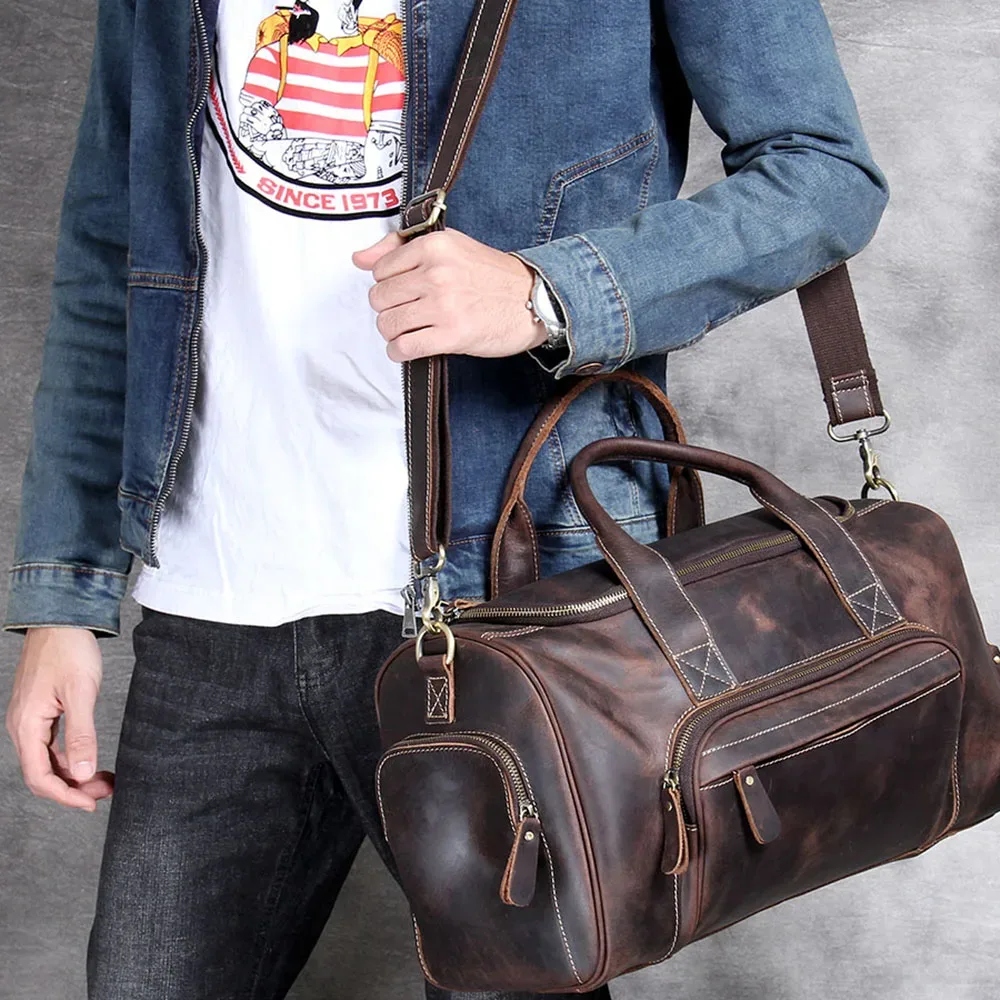 s.worker sac de voyage vintage en cuir véritable crazy horse sac polochon en cuir de vachette sac de week-end pour hommes sac de sport bagage à main