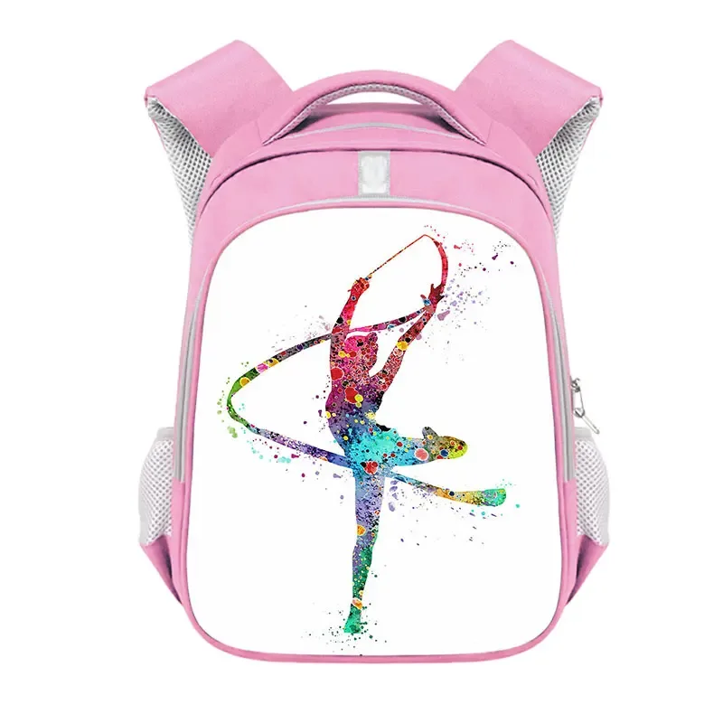 sac à dos imprimé de gymnastique rythmique pour filles, sac d'école de 13 à 16 pouces, sac de rangement de voyage de grande capacité, sac à dos d'athlète de danse