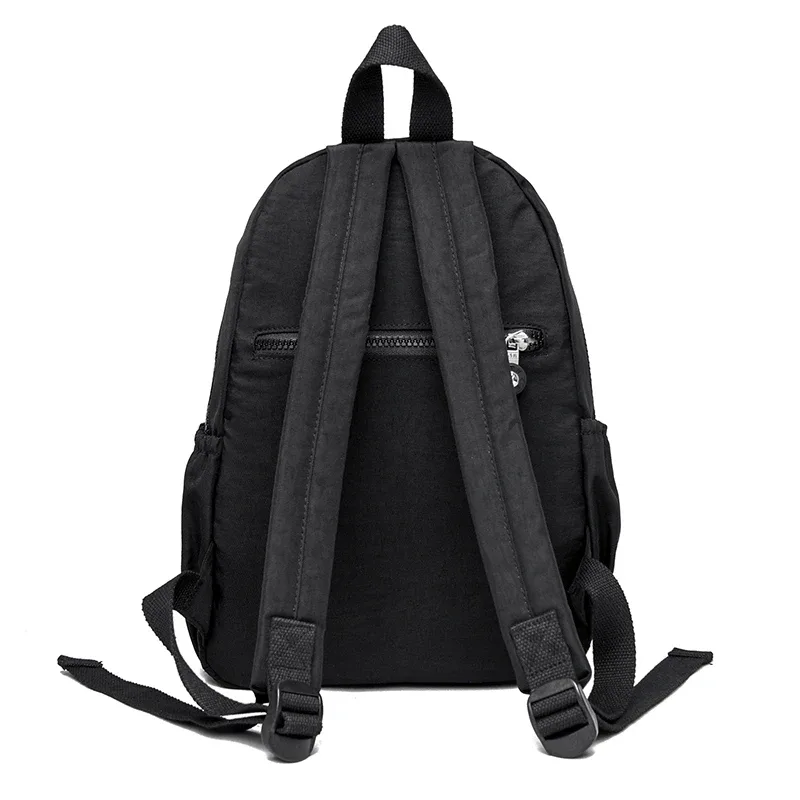 sac dos nylon unisexe noir poche latérale fermeture éclair doublure beige imprimé usage journalier