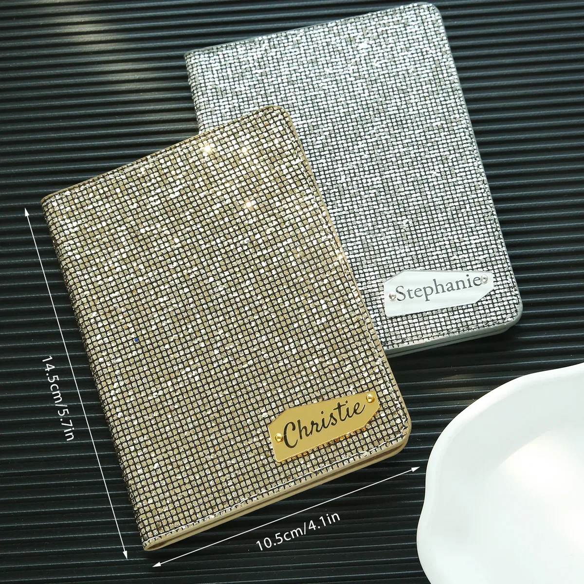 porte-passeport avec nom personnalisé, 1 pièce, avec boule disco, paillettes, porte-passeport unique personnalisé avec étiquette nominative miroir brillant