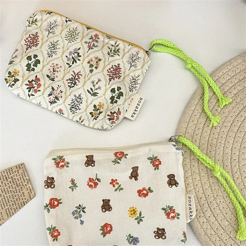 sac de rangement portable pour cosmétiques et petits objets, motif floral, pour femmes, pochette de voyage, organisateur de clés et bijoux, sac à main fourre-tout