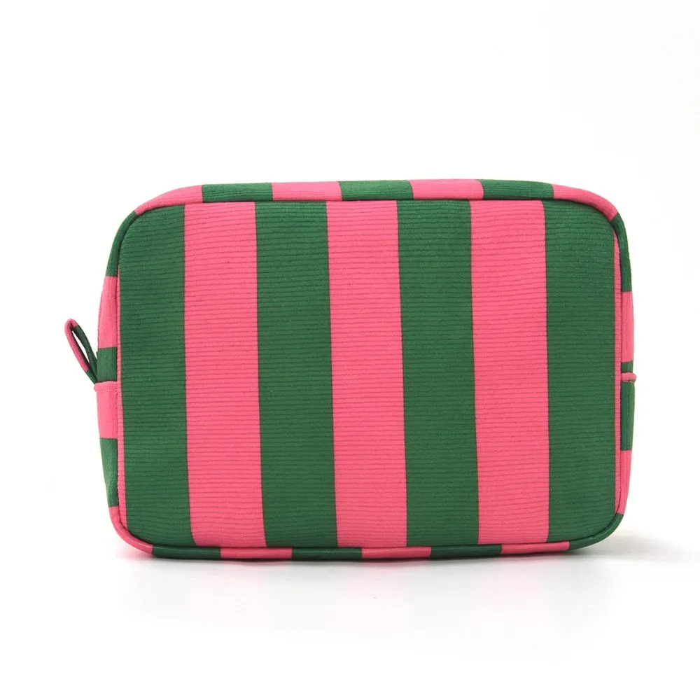 sac de rangement en velours côtelé durable, design rayé, grande capacité, trousse de maquillage de voyage, noir, vert, rouge, organiseur de rouge à lèvres pour femmes et filles