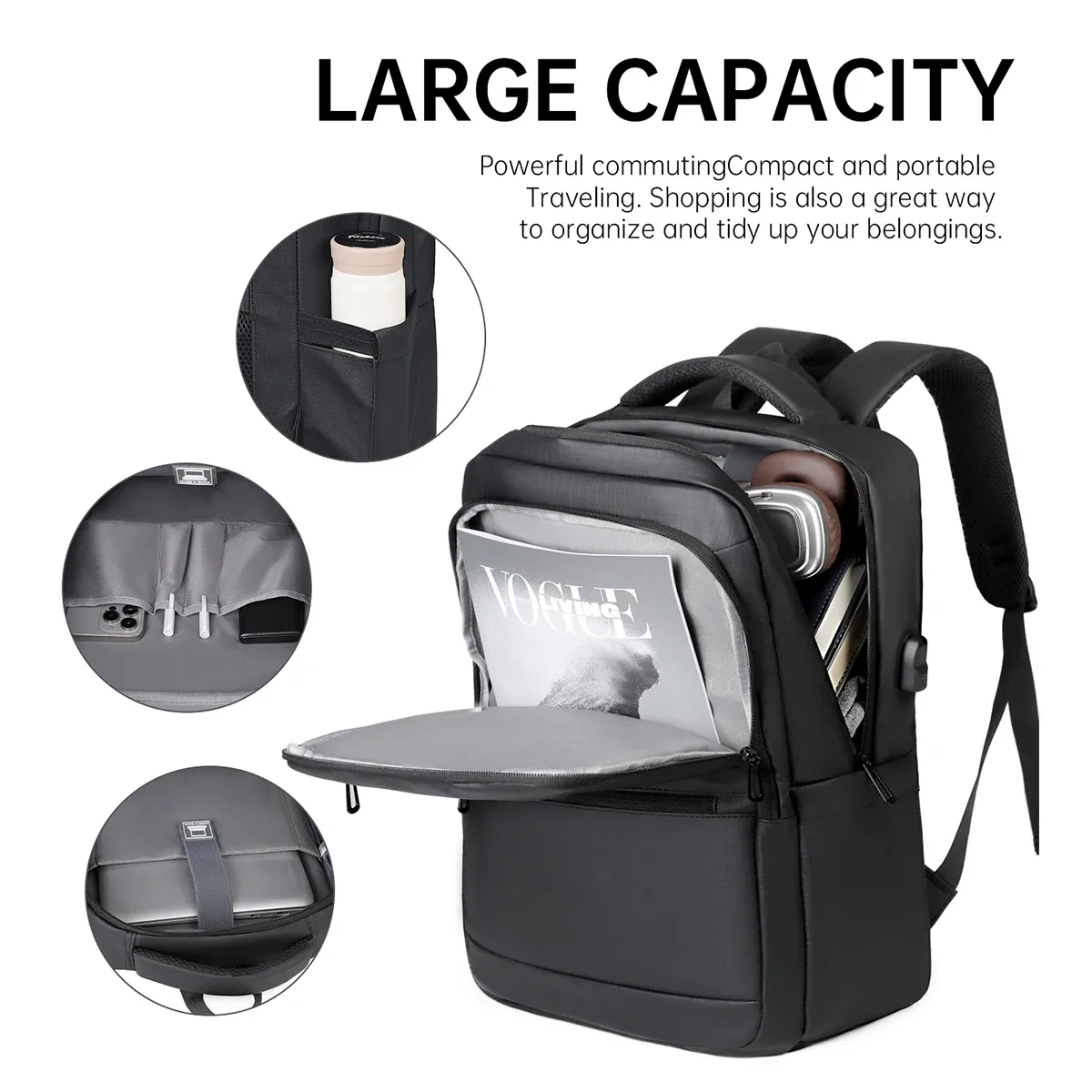 sac à dos de style professionnel pour hommes et femmes, grande capacité, sac pour ordinateur multi-couches, sac à dos de voyage avec chargement usb, sac d'école pour étudiants