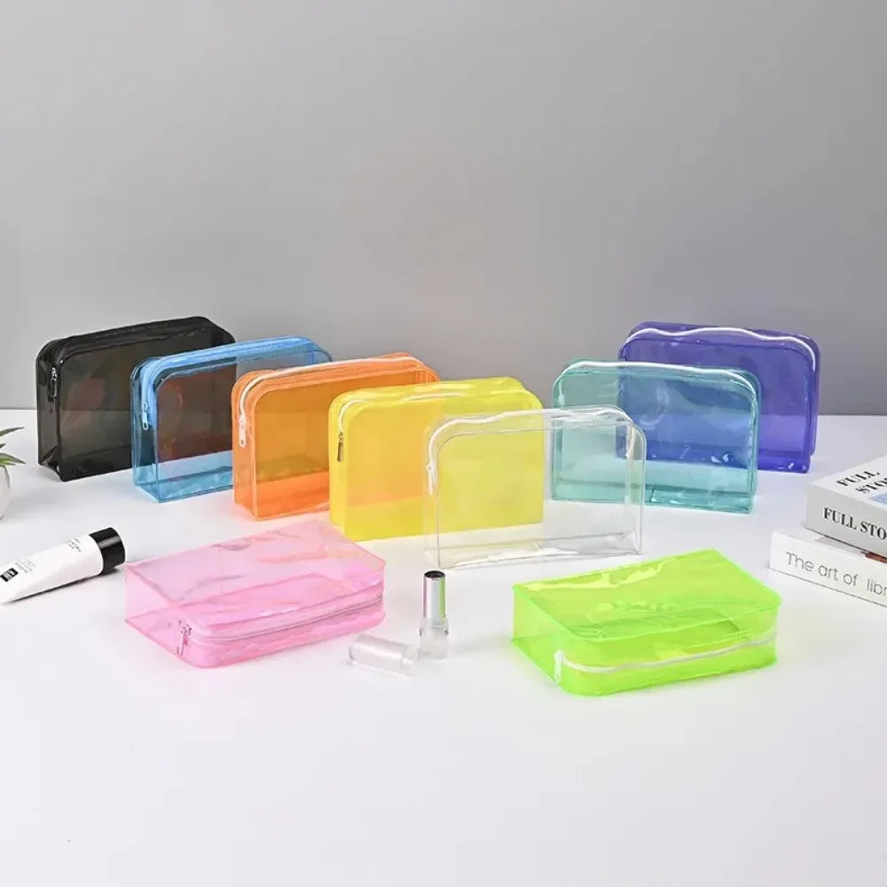 trousse de toilette en msi transparente en pvc colorée, sac de voyage, grande capacité, poudres de maquillage, évaluation cosmétique