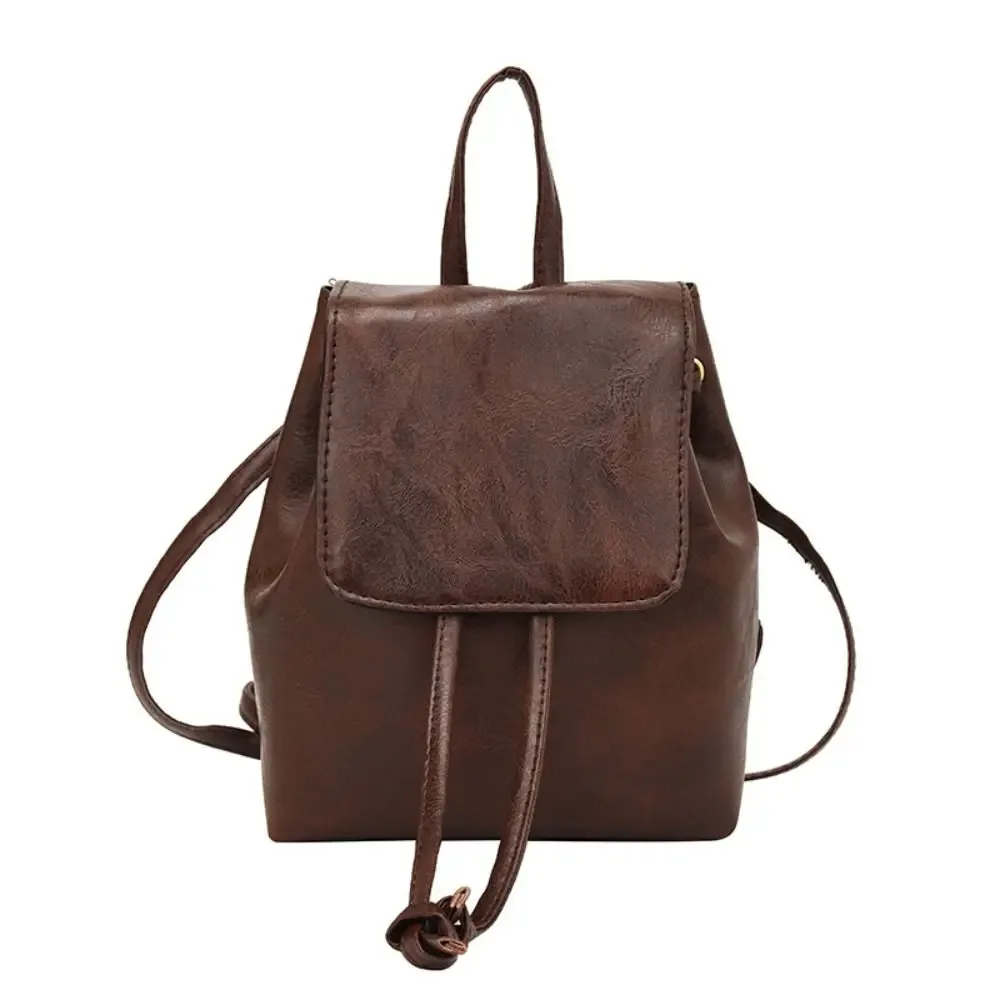 sac à dos rétro marron solide en pu pour enfants, mini sac à dos solide, petit paquet, sac à main pour documents initiés