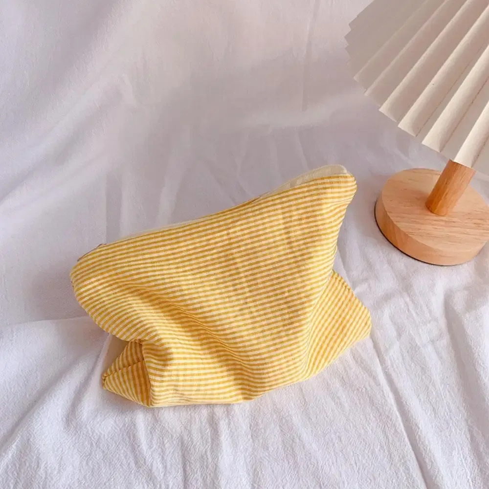sac de maquillage à carreaux avec fermeture éclair, pochette de rangement en coton, sac à cosmétiques de grande capacité, sac de rangement portable pour femmes, sac à main simple