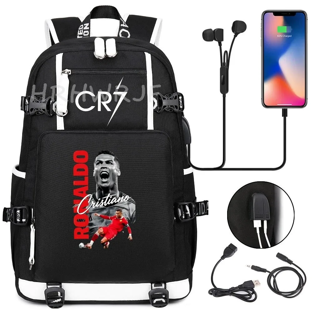 sac à dos camouflage cr7 avec usb, sac d'école pour filles et garçons du secondaire, pour adolescents, simple, multi-poches, capacité de voyage, sac à dos de randonnée pour hommes