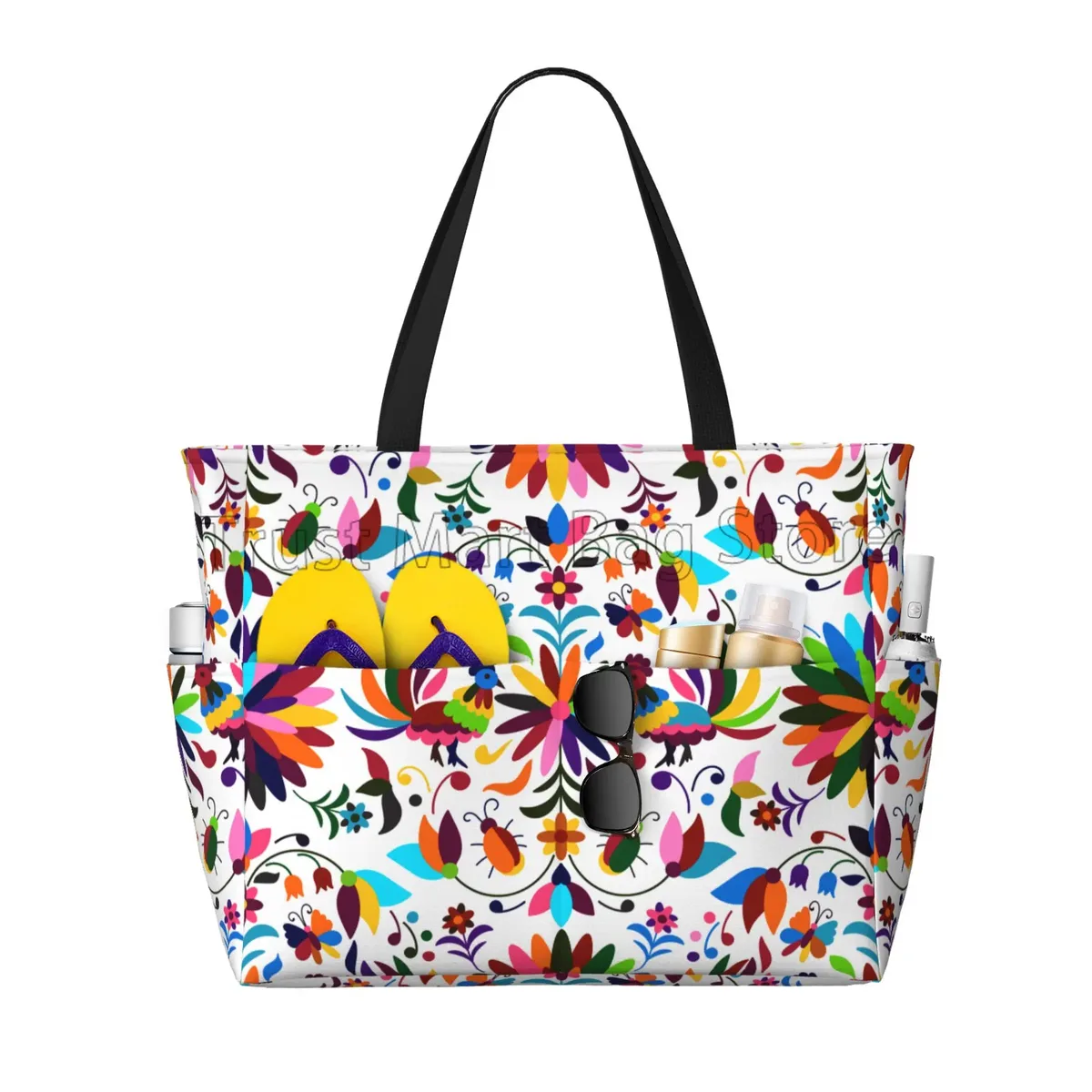 fourre-tout de plage imperméable à fleurs mexicaines pour femmes, sacs de piscine pour dames, sac de sport extra large, sac à main pour week-end, voyage, natation