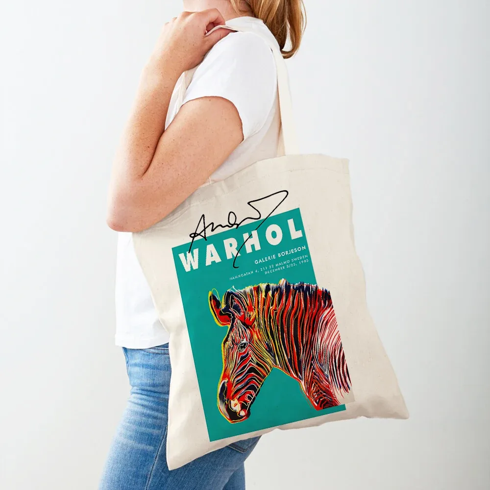 les deux côtés andy warhol vache banane coucher de soleil fleur pop femmes shopper sacs fourre-tout sac à main mode décontracté rétro dame sac à provisions