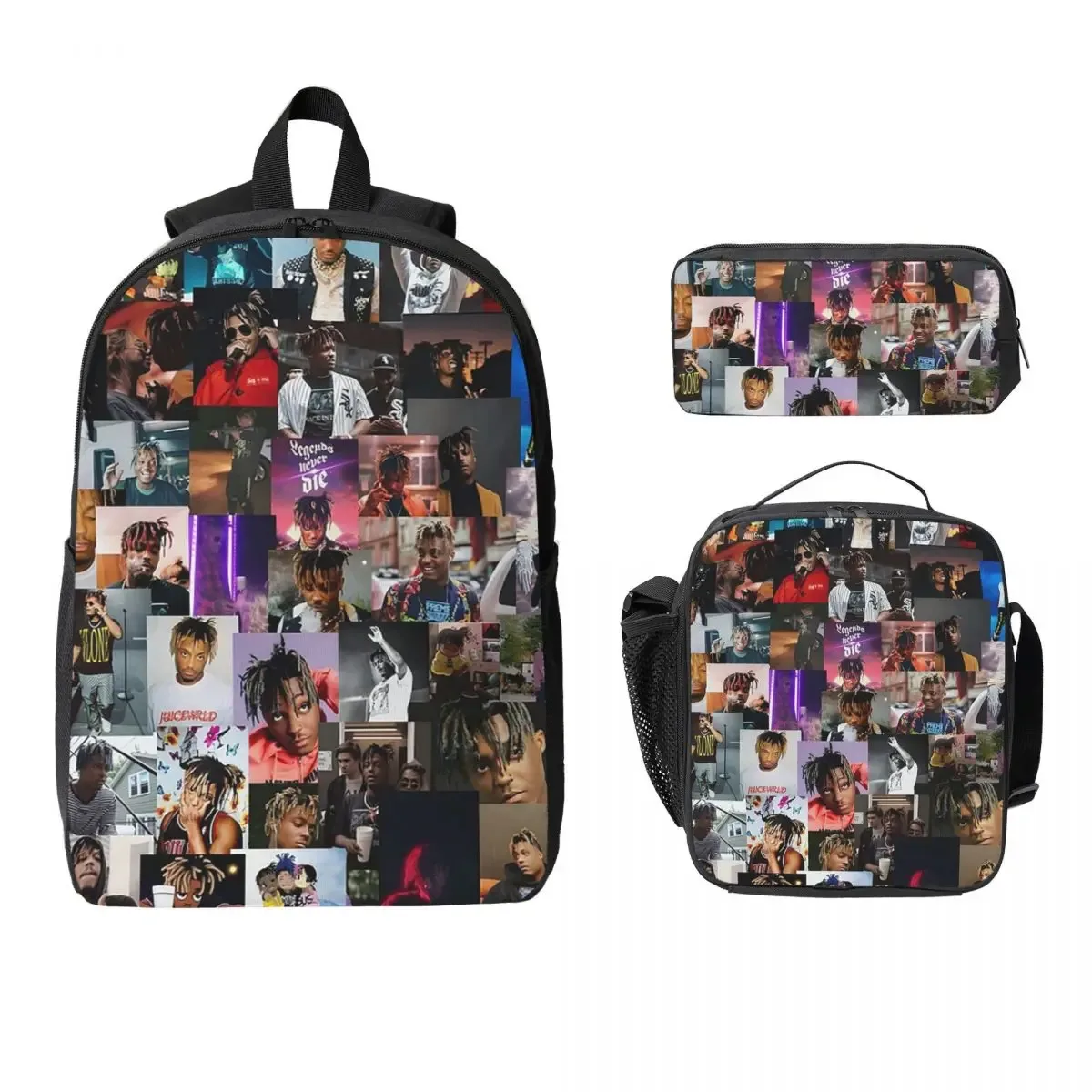 sac à dos juice wrld pour étudiants, sac d'école, sac à bandoulière pour ordinateur, 3 pièces, sac à déjeuner isotherme, trousse à crayons