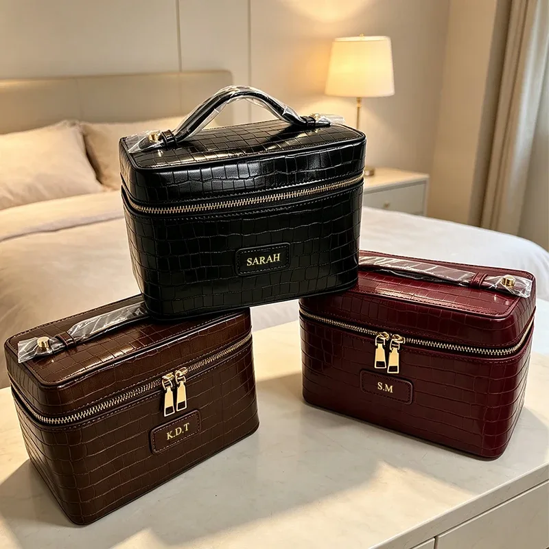 sac de voyage personnalisé en cuir motif crocodile avec fermeture éclair, grande capacité, poignée supérieure, sac à main de luxe diy pour femme