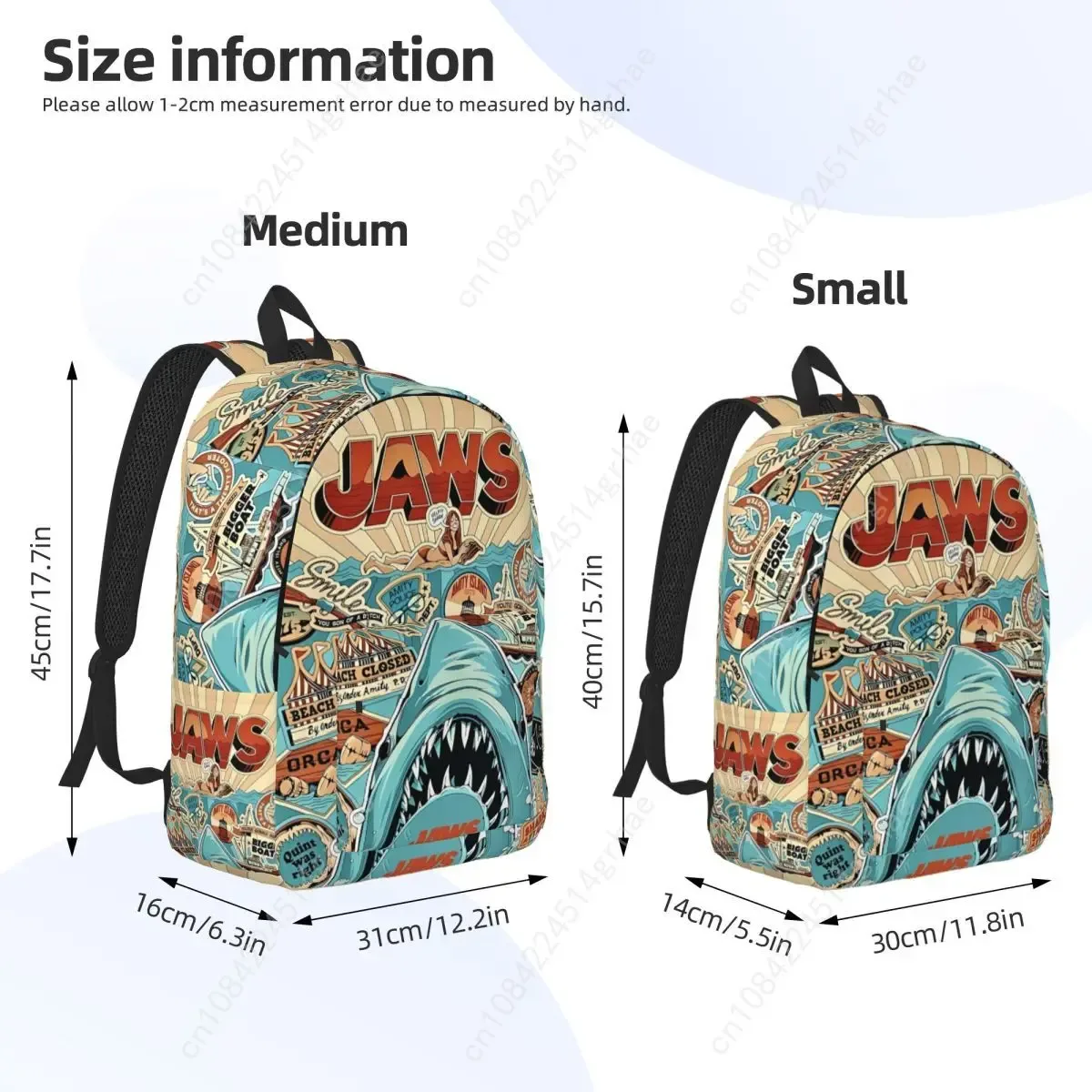 sac à dos jaws classic film amity island pour hommes, femmes, adolescents, étudiants, randonnée, voyage, sac à dos de jour, sac à bandoulière pour ordinateur portable, extérieur