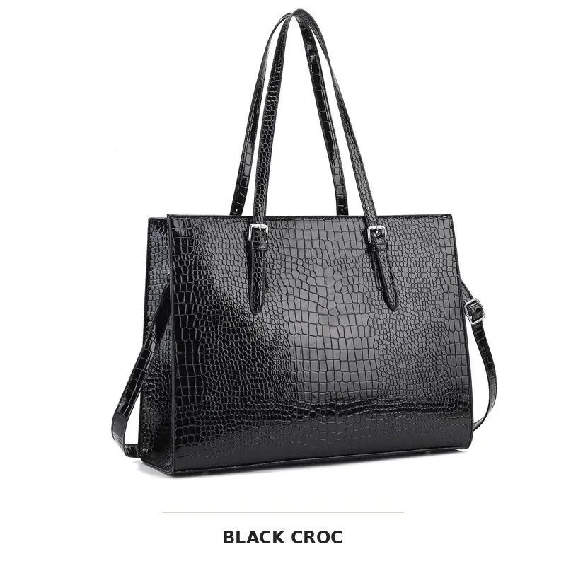 sac pour ordinateur portable pour femme, en cuir croisé, multi-compartiments, mallette d'affaires, grand sac fourre-tout à bandoulière