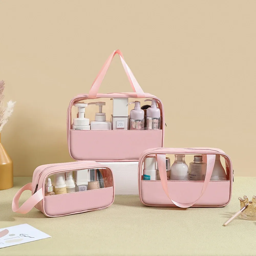 nom personnalisable nouveau sac de lavage de maquillage transparent en tpu sac de rangement en pu étanche de grande capacité pour femmes sac de maquillage en pvc