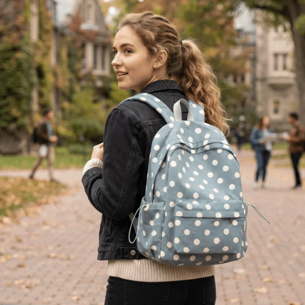 sac à dos scolaire tendance à motif à pois, grande capacité, sac de voyage décontracté, léger, nouveau sac pour ordinateur portable, idéal pour le lycée.