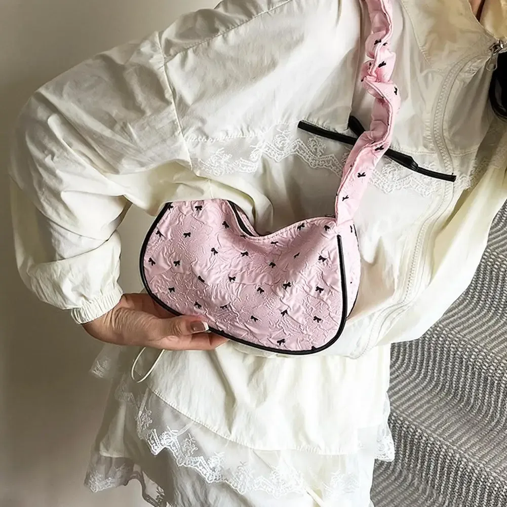 sac à bandoulière rose blanc, grande capacité, sacoche à nœud papillon, joli sac à main sous les bras pour adolescentes, école, collège, tenue décontractée l1q0