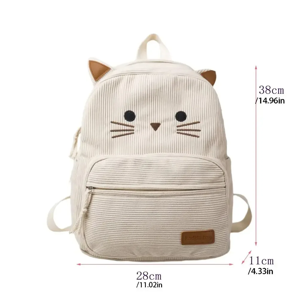 sac à dos mignon en velours côtelé imprimé multicolore motif chat de dessin animé, avec plusieurs poches, léger, idéal pour les étudiants et les voyages.