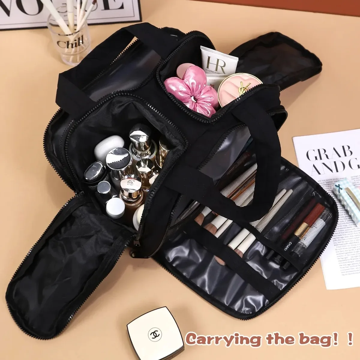grande trousse de maquillage portable légère pour femme, sac de rangement polyvalent de voyage, organisateur à main, pochette cosmétique, trousse de toilette