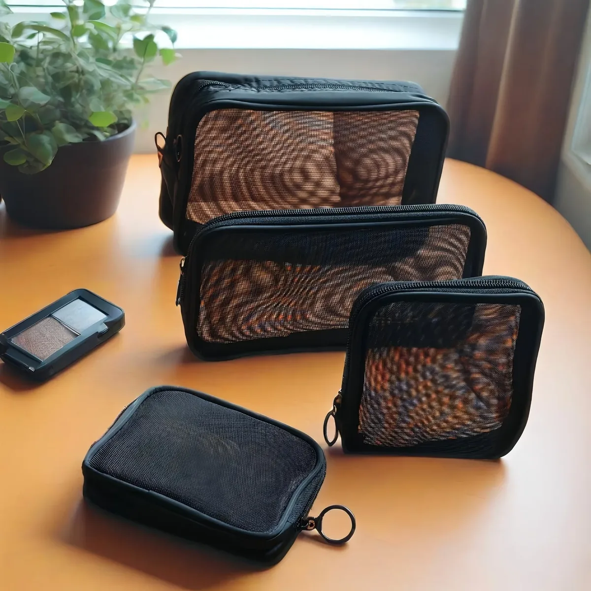 sac cosmétique en maille de nylon grande capacité, sac de rangement portable pour articles de toilette de voyage, organisateur de maquillage respirant et durable avec fermeture éclair