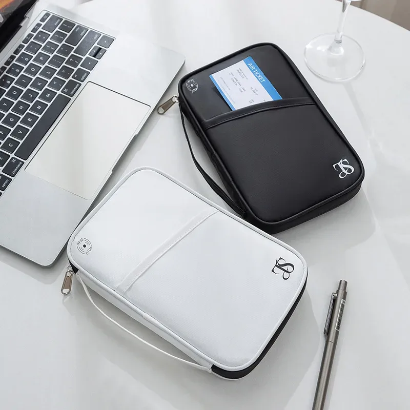 organisateur de documents de voyage avec blocage rfid, organiseur de documents multi-emplacements avec fermeture éclair, étui pour cartes de crédit en cuir pu pour hommes et femmes