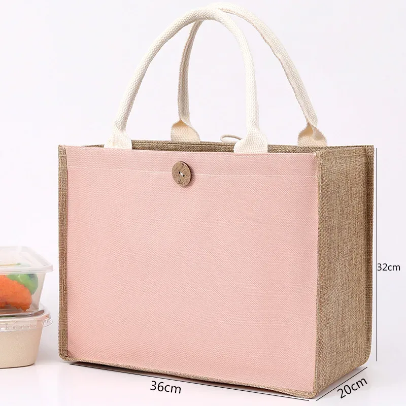 sac fourre-tout en toile de jute avec bouton pour femme, sac à main cadeau de grande capacité, respectueux de l'environnement, sac à provisions réutilisable, sac en chanvre