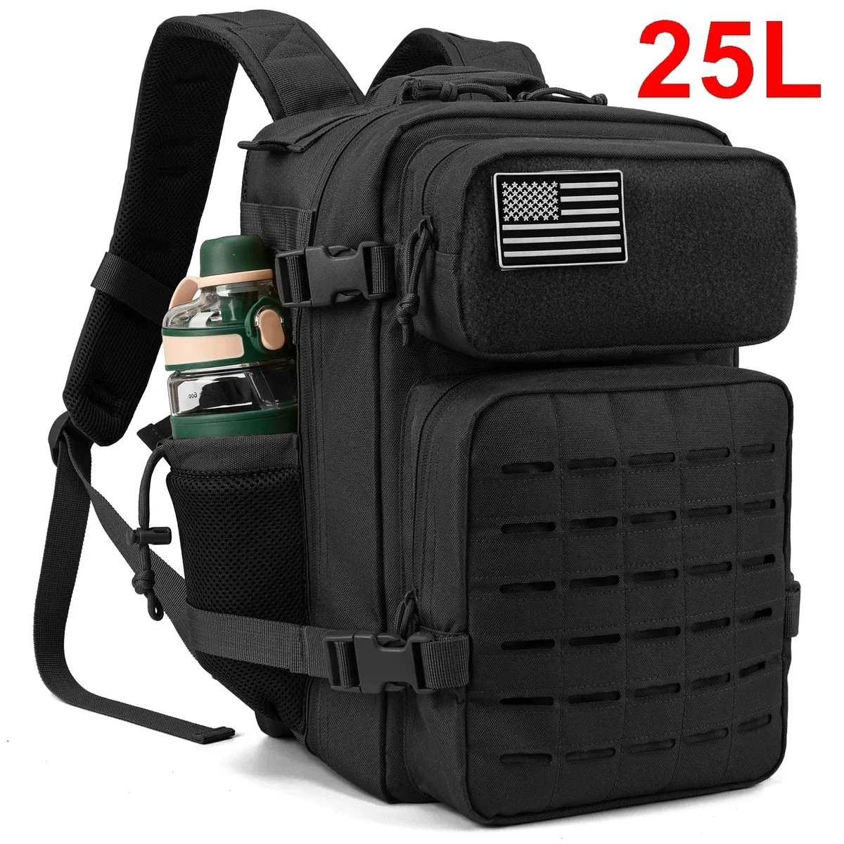 sac à dos tactique robuste 25l/45l pour hommes et femmes, idéal pour la gym, l'école, le camping, les voyages et les trajets quotidiens, avec double porte-gobelets