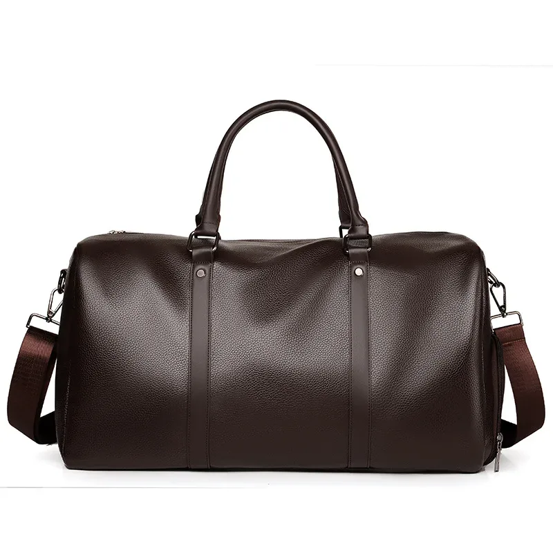 sac de voyage en cuir pu imperméable de grande capacité pour hommes, sac de week-end de nuit, bagage à main, sac multi-poches