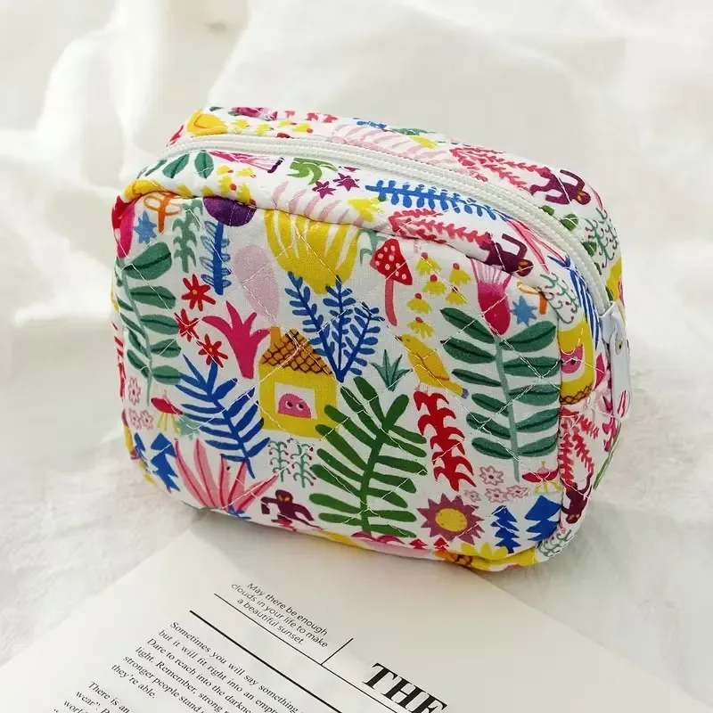 sac de rangement matelassé à motif forêt tropicale, tendance et éclatant, porte-monnaie carré portable, petite trousse de maquillage pour femmes, trousse de maquillage de voyage pliable, sac de rangement carré, peut contenir des écouteurs et des chargeurs, convient aux femmes.
