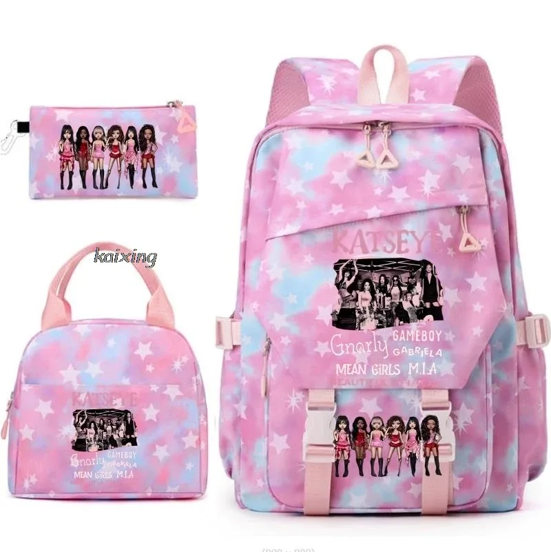 nouveaux sacs à dos katseye à imprimé amusant, 3 pièces/ensemble, sac d'école pour étudiants, sac de voyage pour adolescents, filles et garçons, sacs à lunch, sac à dos