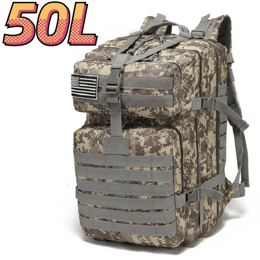 sac à dos tactique 30l/50l en nylon 1000d imperméable, pour trekking, pêche, chasse, camping, activités outdoor et randonnée