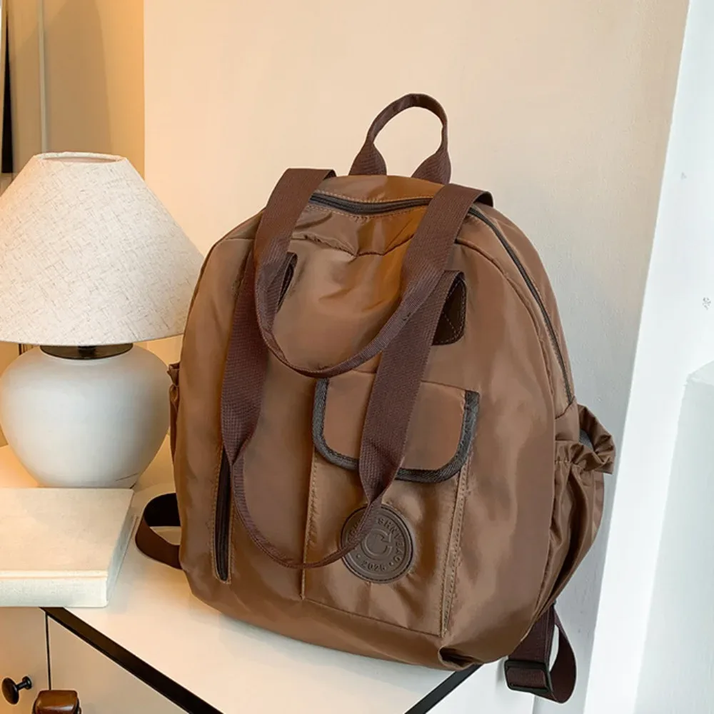sac à dos de natation en nylon de style coréen mignon, grande capacité, couleur unie, forme ronde, sac à bandoulière, sac fourre-tout, sac de sport en nylon, sac de voyage