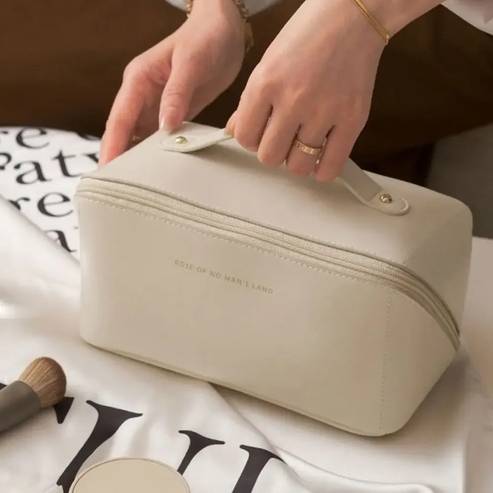 sac à cosmétiques de voyage de maquillage portable de grande capacité, organisateur avec fentes pour brosses, séparateurs, mallette de rangement multifonction