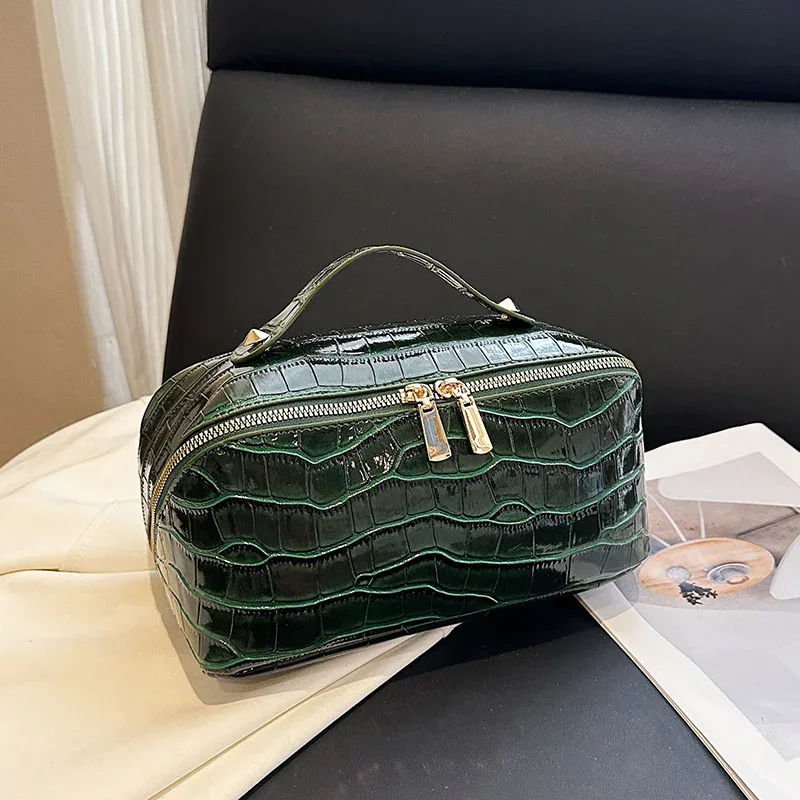 sac de maquillage en cuir pu haut de gamme pour femmes, nouveau modèle de pierre, sac à main portable léger de luxe, sac de rangement de maquillage de voyage de grande capacité
