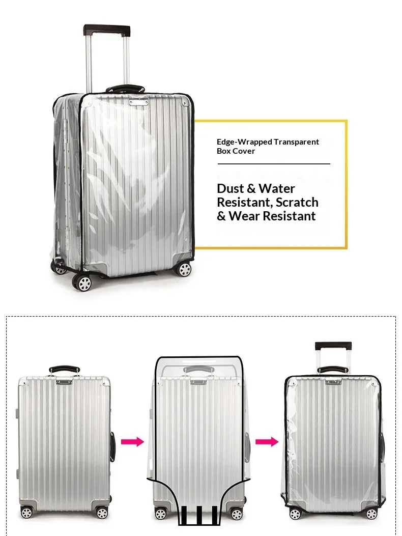 housse de protection transparente en pvc pour bagages de 16 à 28 pouces, imperméable, anti-poussière et résistante aux rayures, pour valise de voyage à roulettes