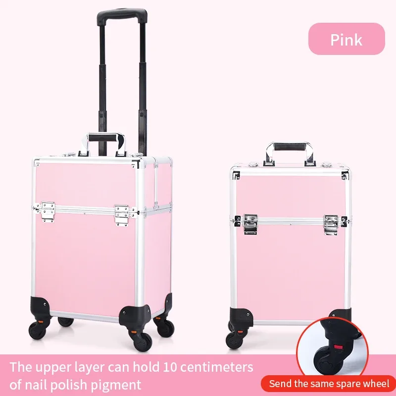 travelrolling – trousse de maquillage, chariot à cosmétiques de grande capacité, étui de voyage professionnel en aluminium avec clé