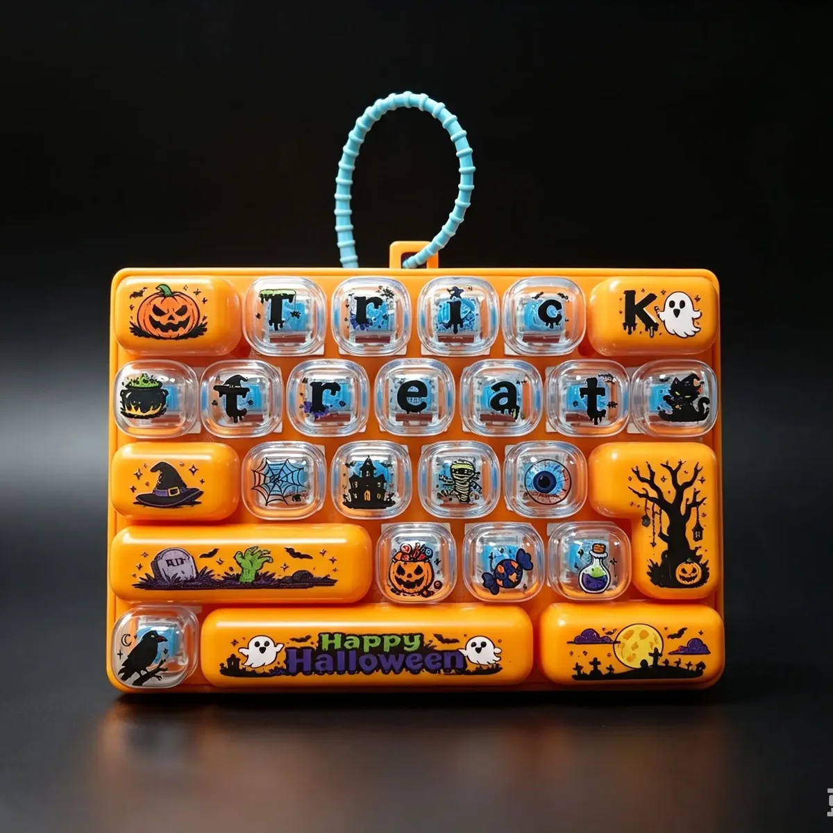 porte-clés portable à 26 touches de clavier pour sacs, sacs à dos, accessoire de costume d'halloween, jouet sensoriel de décompression pour le bout des doigts
