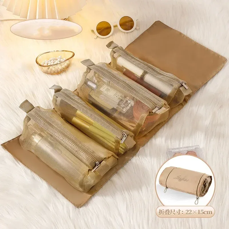 sac à cosmétiques détachable, grande capacité, 4 en 1, sacs à maquillage portables, sac de rangement pliable pour cosmétiques de voyage, trousse de toilette