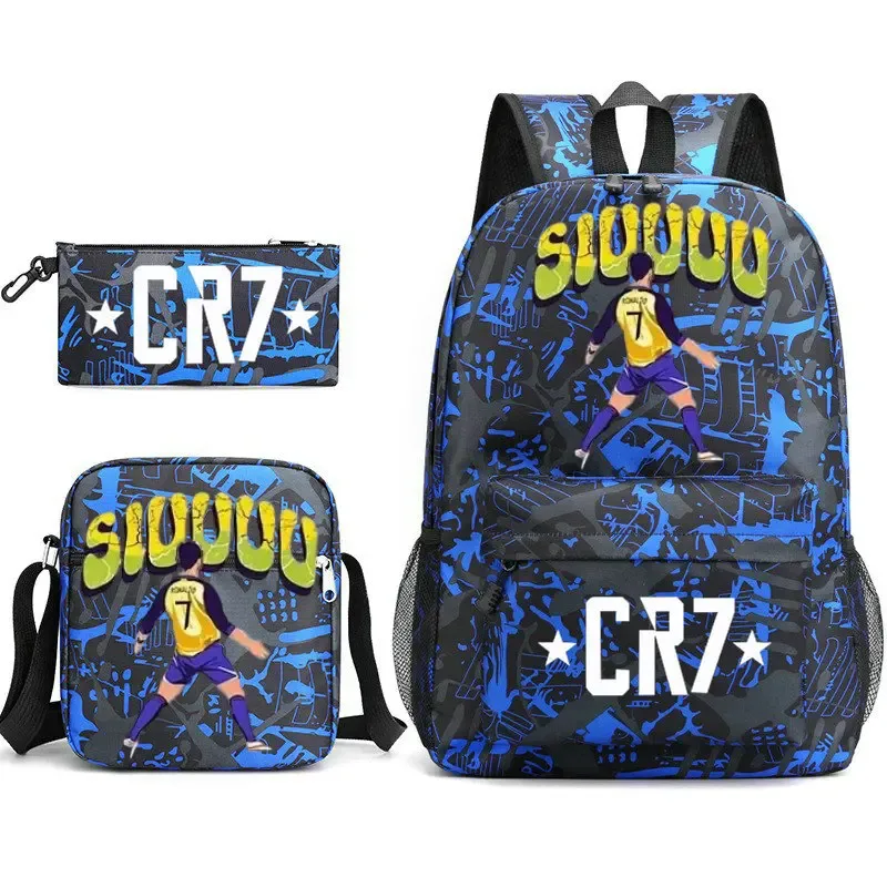 sacs d'école de cosplay football cr7, sac à dos pour ordinateur portable, pour adolescents garçons et filles, 3 pièces/ensemble